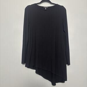 Eileen Fisher Women’s Black Small Asymmetrical Long Sleeve Shirt Basic Plain
